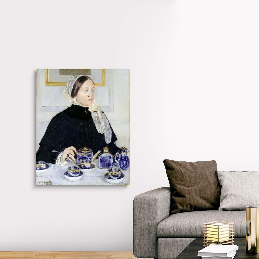 CANVAS ON DEMAND Lady At the Tea Table Canvas Wall Art Print by Mary Cassatt, Classic, Figurative, Impressionism, Home Decor, Woman, Beautiful Artwork,36" x45in
