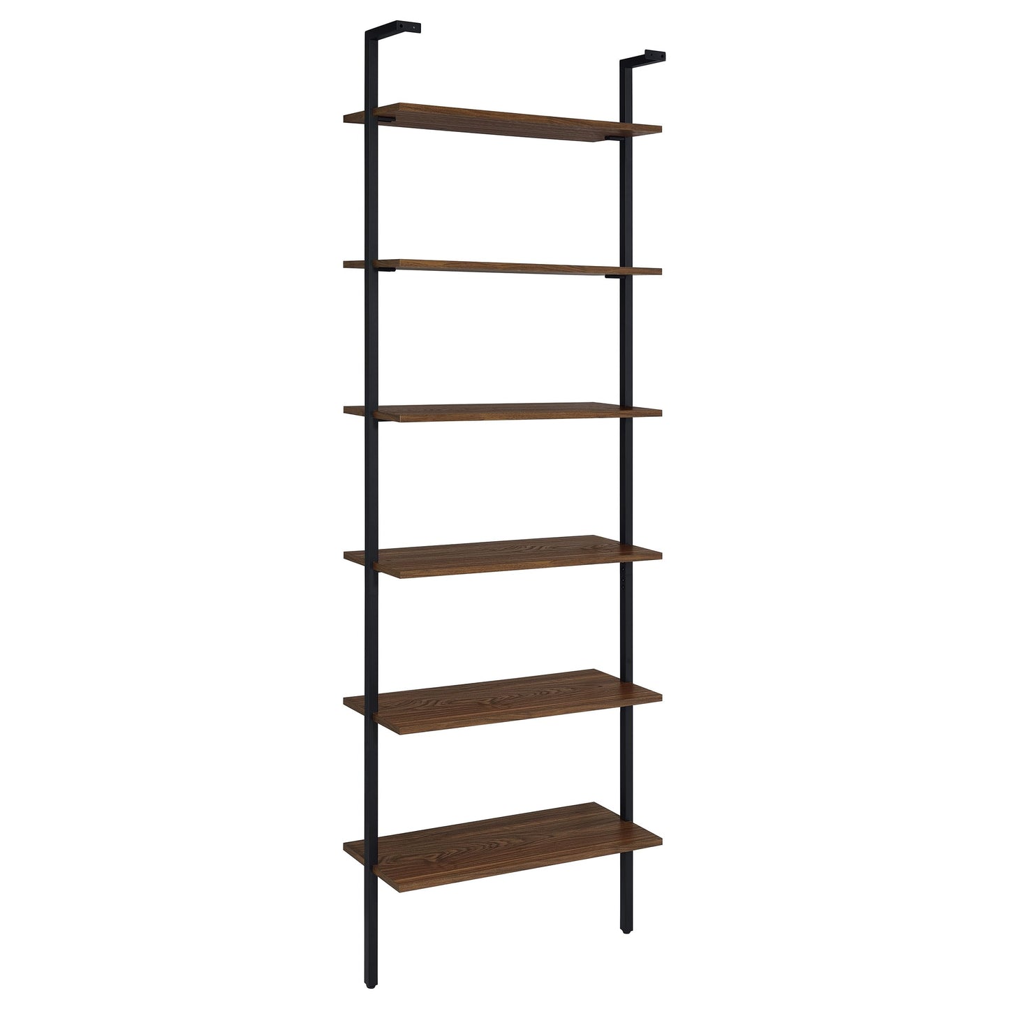 Coaster Home Furnishings - Owens - Wood and Metal - 6-Shelf Wall Mounted Bookshelf with Ladder Design and Transitional Style - Home Office & Living Room - 96-Inch - Walnut & Black - 980072