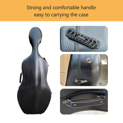 Vetimobato Ultra-Lightweight Braided Carbon Fiber Cello Case 4/4 Full Size Hard Shell with Wheels,Backpack Straps,Bow Holders ca. 3.6kg (Black)