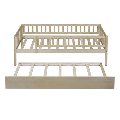 Bellemave Twin Bed Frames with Rails for Kids, Twin daybed Frame with Trundle for Boys/Girls/Adults， Natural