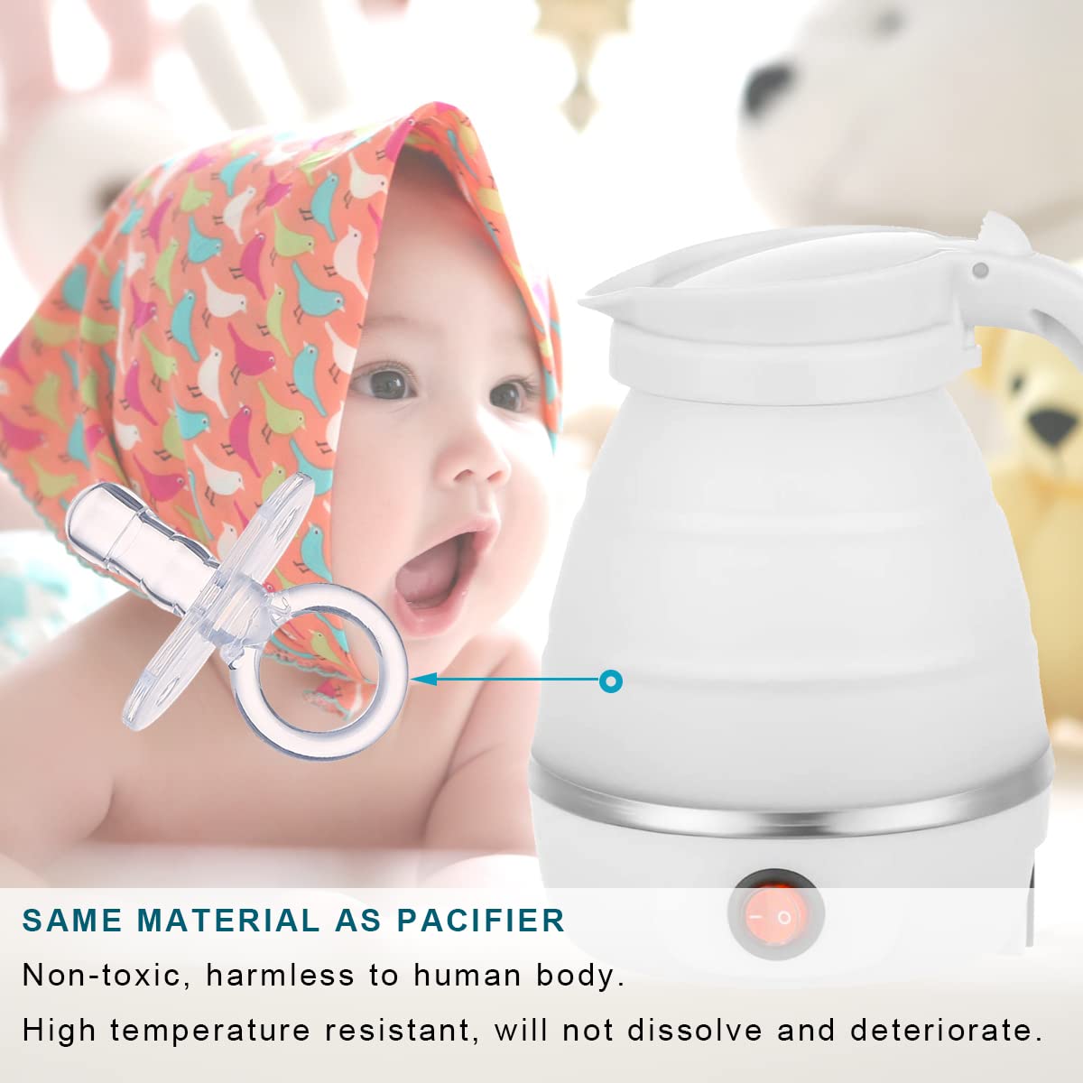 Foldable Electric Kettle, Upgraded Food Grade Silicone,600W 600ML Flash Heat Small Portable Travel Electric Kettle,110V US Plug (Matte Finish White)