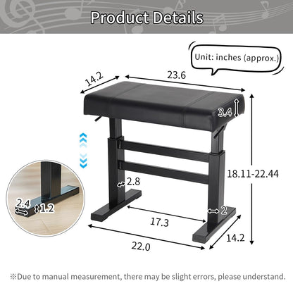 lumizone Hydraulic Lifting Piano Bench - Height Adjustable Keyboard Bench Heavy Duty Piano Stool with 23.62" x 14.17" PU Leather, High-Density Sponge & Alloy Base 2 Styles & 2 Colors (Black, Smooth)