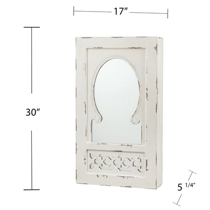 SEI Furniture - Gilmore Shabby Chic Wall Mount Jewelry Mirror - Transitional Design, White Iron and Wood - Fully Assembled - Ideal for Bedroom, Living Room (JS5532)