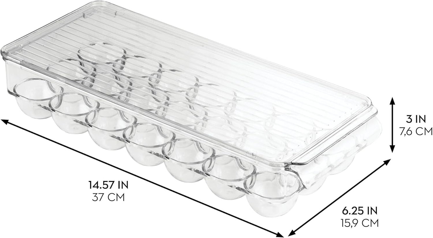 21 iDesign Clear Plastic Egg Holder for Fridge with Lid - Egg Storage Container Organizer Bin