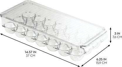 21 iDesign Clear Plastic Egg Holder for Fridge with Lid - Egg Storage Container Organizer Bin