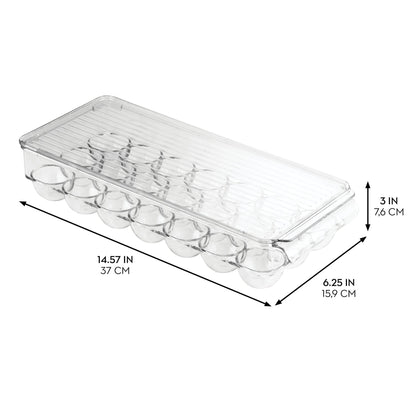 iDesign Clear Plastic Egg Holder for Fridge with Lid - 21 Egg Storage Container Organizer Bin