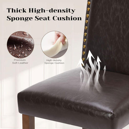 Kitchen Chairs Set of 6 Modern Upholstered Fabric Seat with Nailhead Trim and Ergonomic Lumbar Support for Living Room and Rustic Farmhouse Dining Area, Dark Brown