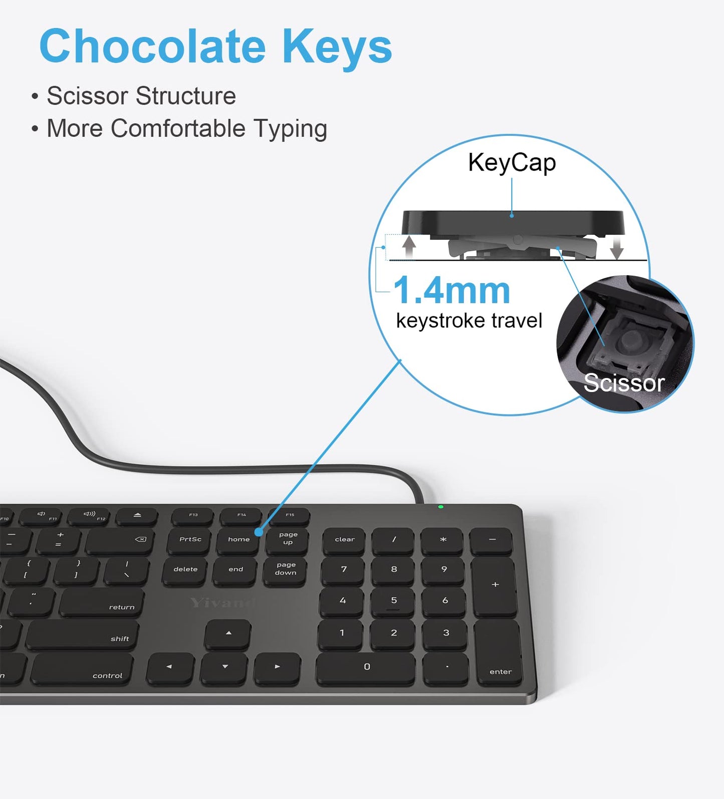 Yivandi Wired Keyboard for Apple Computer – Sleek Aluminum Housing,Precise106 Keys Compatible to Mac OS,Plug-N-Play iMac/Mac/MacBook Keyboard with Numeric keypad