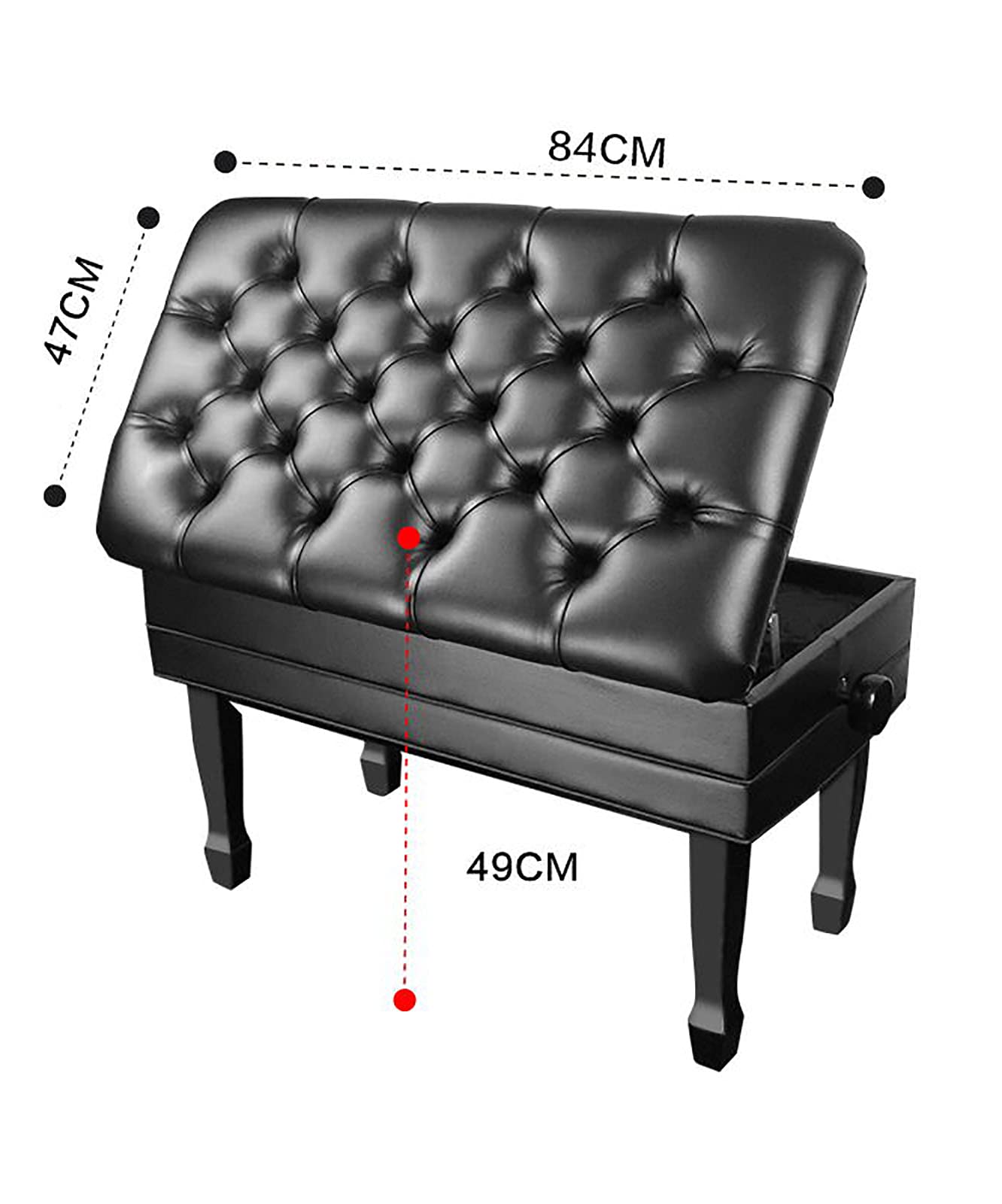 SDdPulse Leather Piano Bench Wooden Luxury Piano Bench,Soft Genuine Leather Piano Stool,with Waterproof Cushion and Strong Solid Wood Frame,200Kg Load Capacity,84 X 47 X 49-59Cm,Black