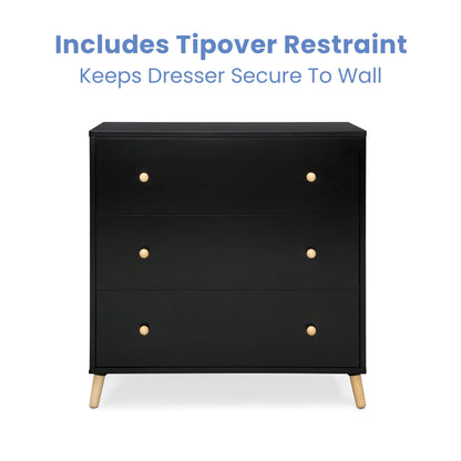 Delta Children Essex 3 Drawer Dresser with Interlocking Drawers, Ebony/Natural