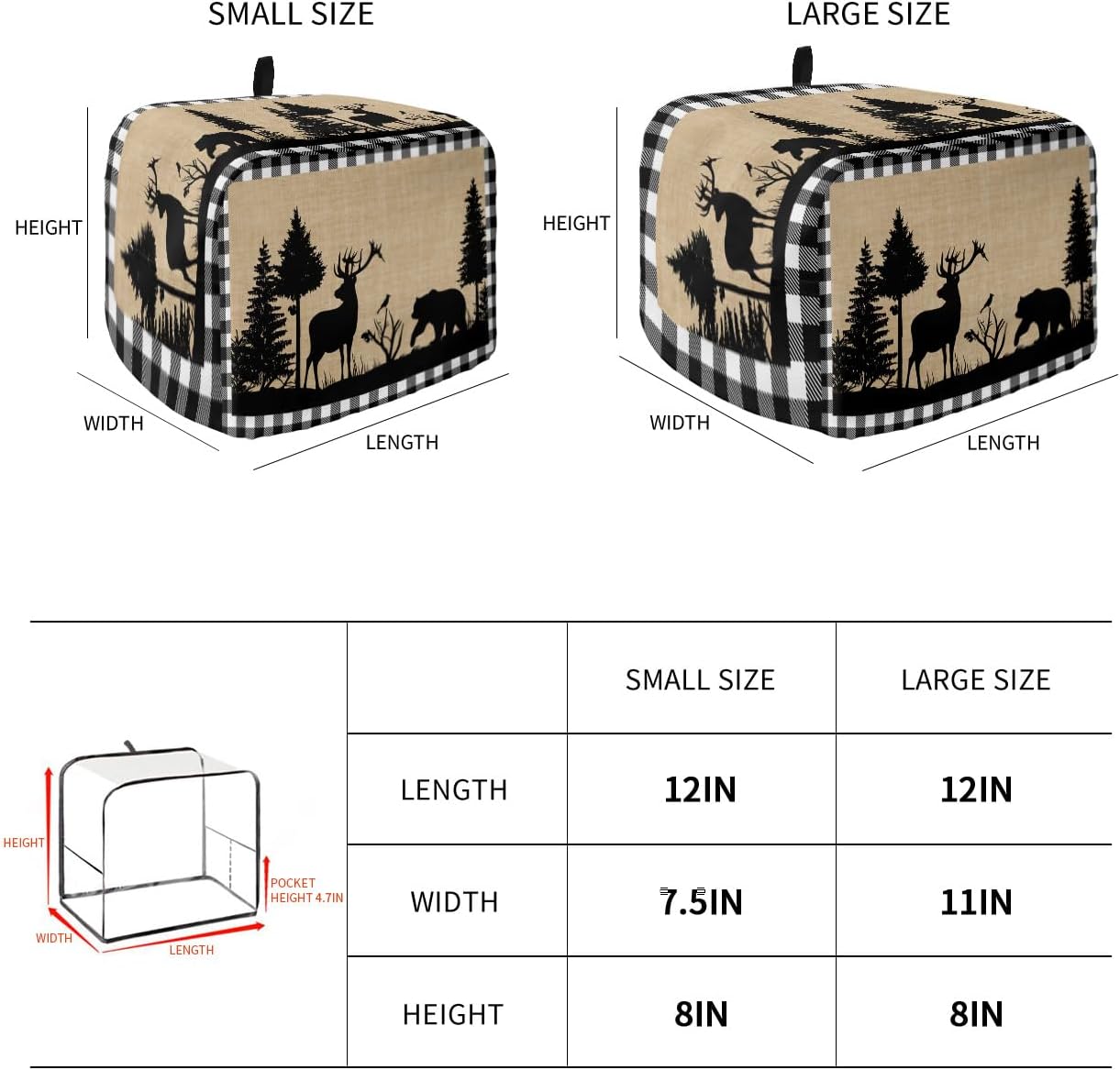 Toaster Cover 2 Slice, Christmas Animal Moose Elk Xmas Tree, Dust-Proof Cover with Pockets for Kitchen Appliance