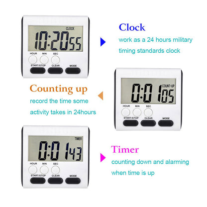 Mudder 3 Pack Digital Kitchen Timer for Cooking, Big Digits, 24 Hour Magnetic Backing Stand Kitchen Timers Clock for Classroom Kids Teachers, Loud Alarm and Big Screen (Black and White)