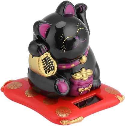 TOPINCN Solar Luck Cat Cute Wealth Welcoming Cats Home Display Car Decor (Black)