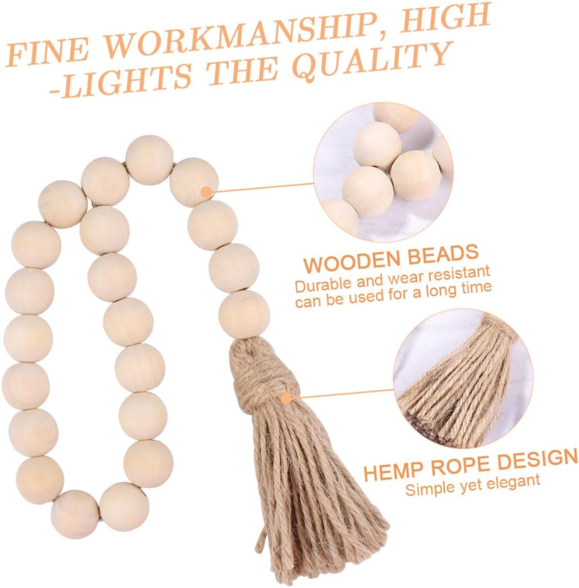 Garneck Wood Bead Garland, Rustic Country Decor Prayer Beads for Home Door Knob Christmas Decoration