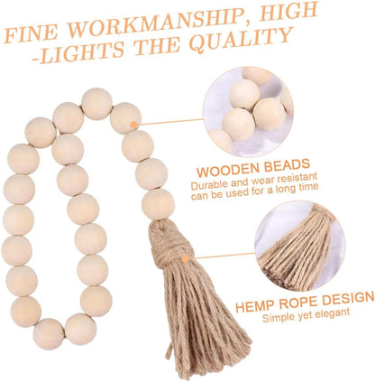 Garneck Wood Bead Garland, Rustic Country Decor Prayer Beads for Home Door Knob Christmas Decoration