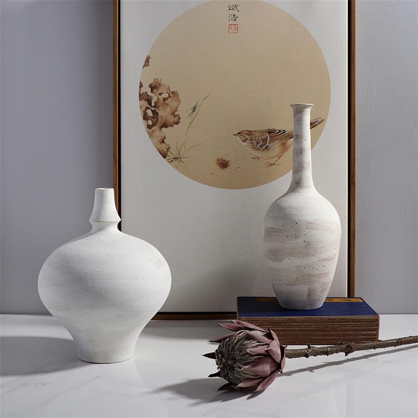 Large Ceramic Antique Stoneware Vase, Handcrafted Porcelain Flower Vase for Living Room, Bedroom, Office