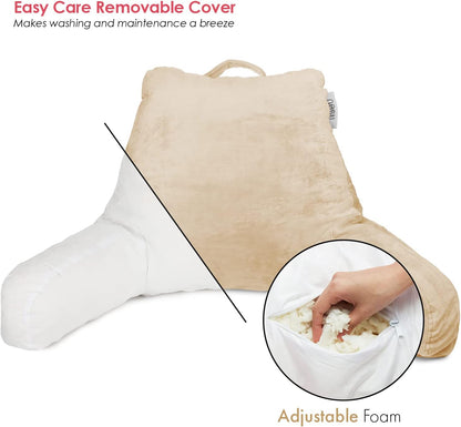 Nestl Reading Pillow with Shredded Memory Foam, Designed for Sitting Up in Bed and Couch, Back and Arms Adjustable