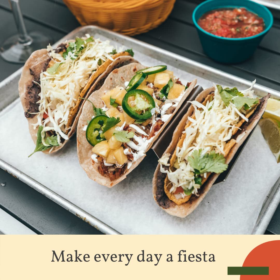 Pack of 4 - Stainless Steel Taco Holder Stand - Truck Tray Style - Each Rack Holds Up to 3 Tacos - Oven, Grill & Dishwasher Safe - Size 8" x 4" x 2"