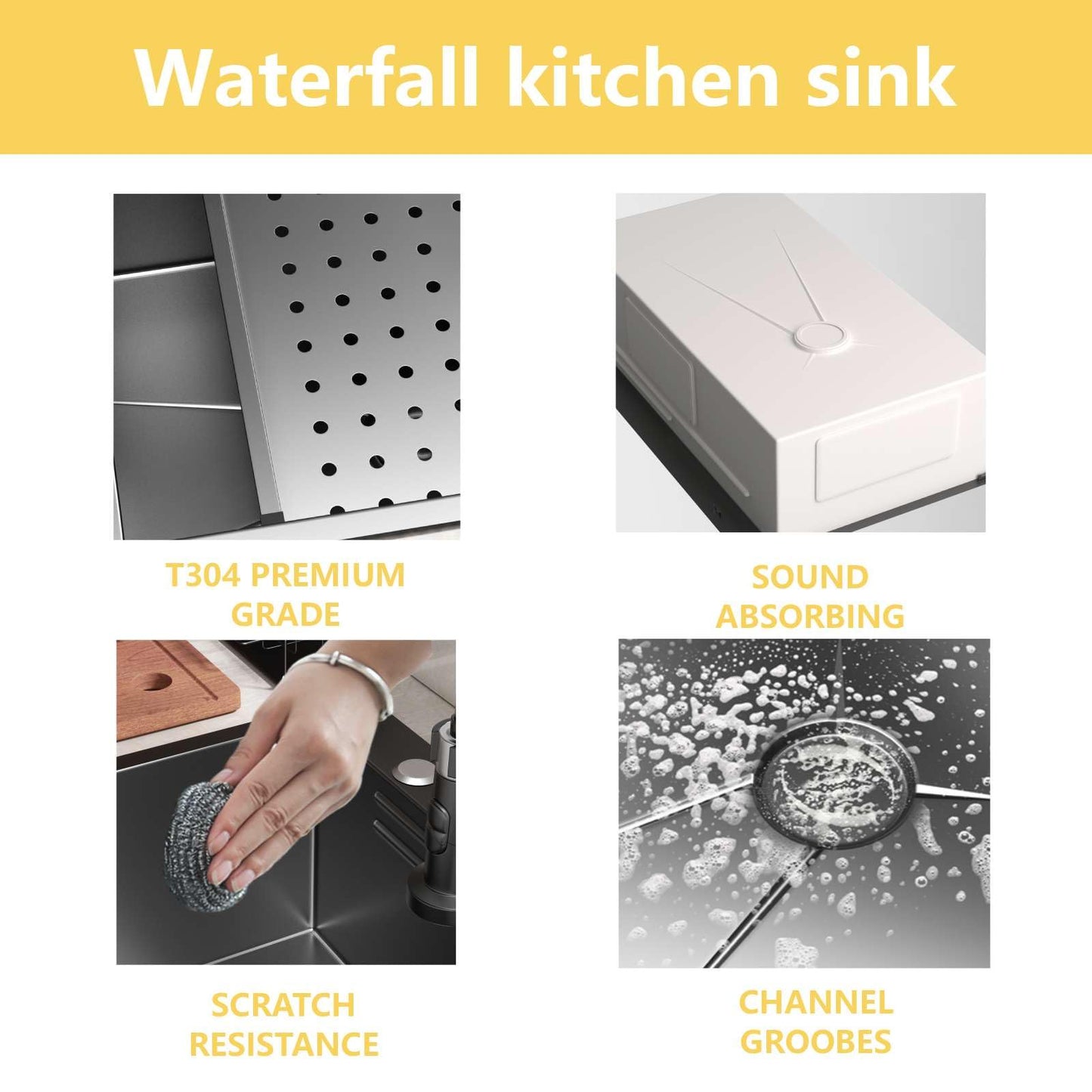 32x19 Black Drop-in Kitchen Sink: Deep Single Bowl Stainless Steel Workstation with Faucet & Accessories Combo for Family Kitchen—Scratch Resistant & Noise Reducing