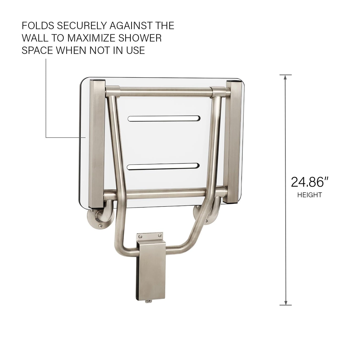 Seachrome Lift-Assist Shower Seat, Yoke-Style Bench, Wall Mount, 22" x 15", Solid White Phenolic