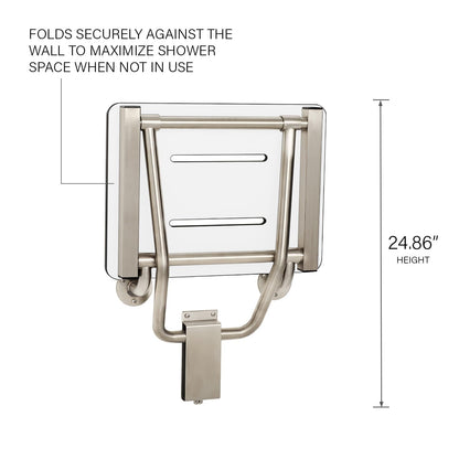 Seachrome Lift-Assist Shower Seat, Yoke-Style Bench, Wall Mount, 22" x 15", Solid White Phenolic