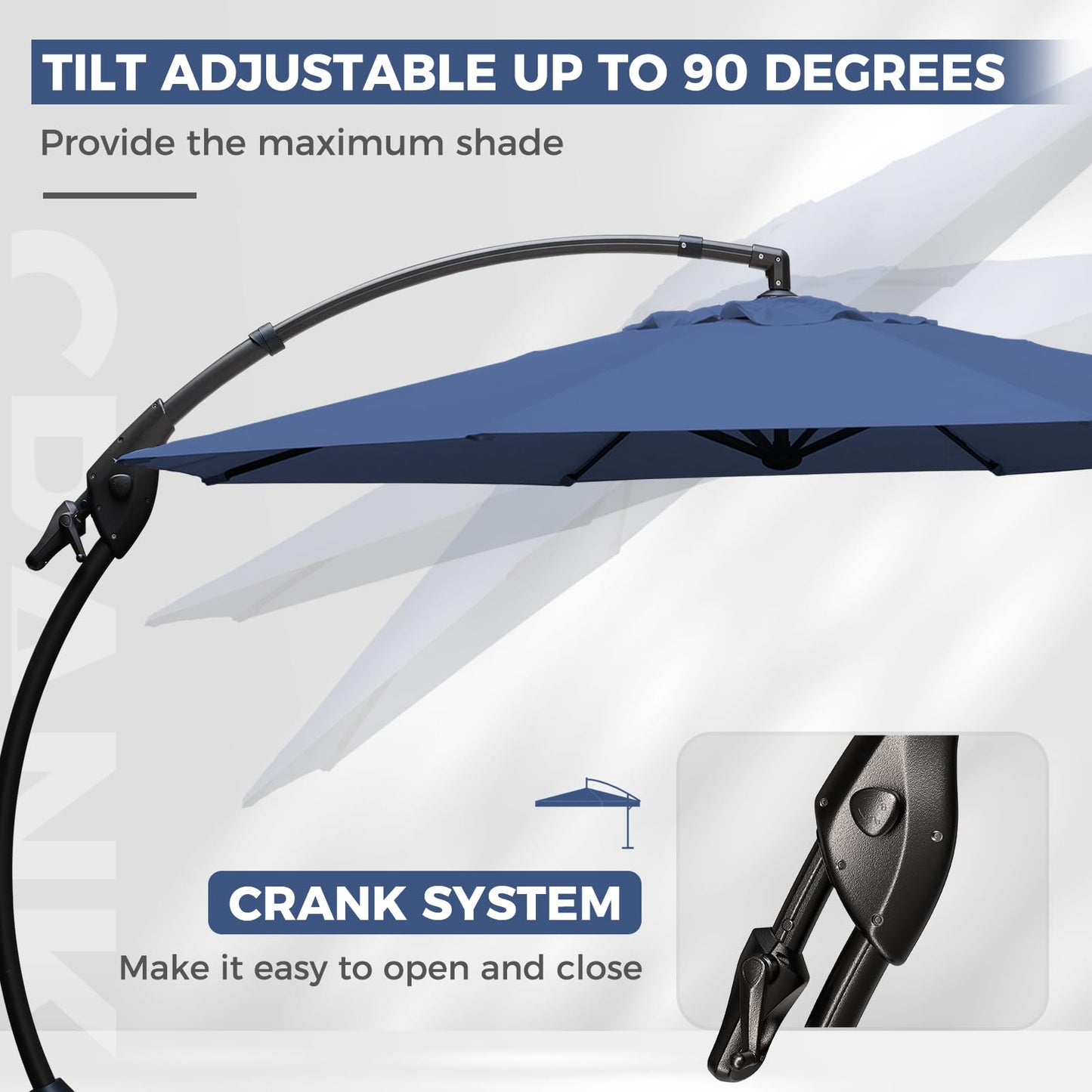 Grand patio 12 FT Patio Cantilever Umbrella Outdoor Large Round Aluminum Offset Umbrella Base Included for Deck Yard (Navy Blue, 12 FT)