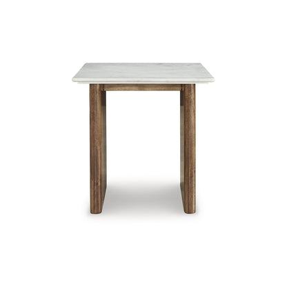 Signature Design by Ashley Isanti Modern End Table with Marble Top, White & Light Brown