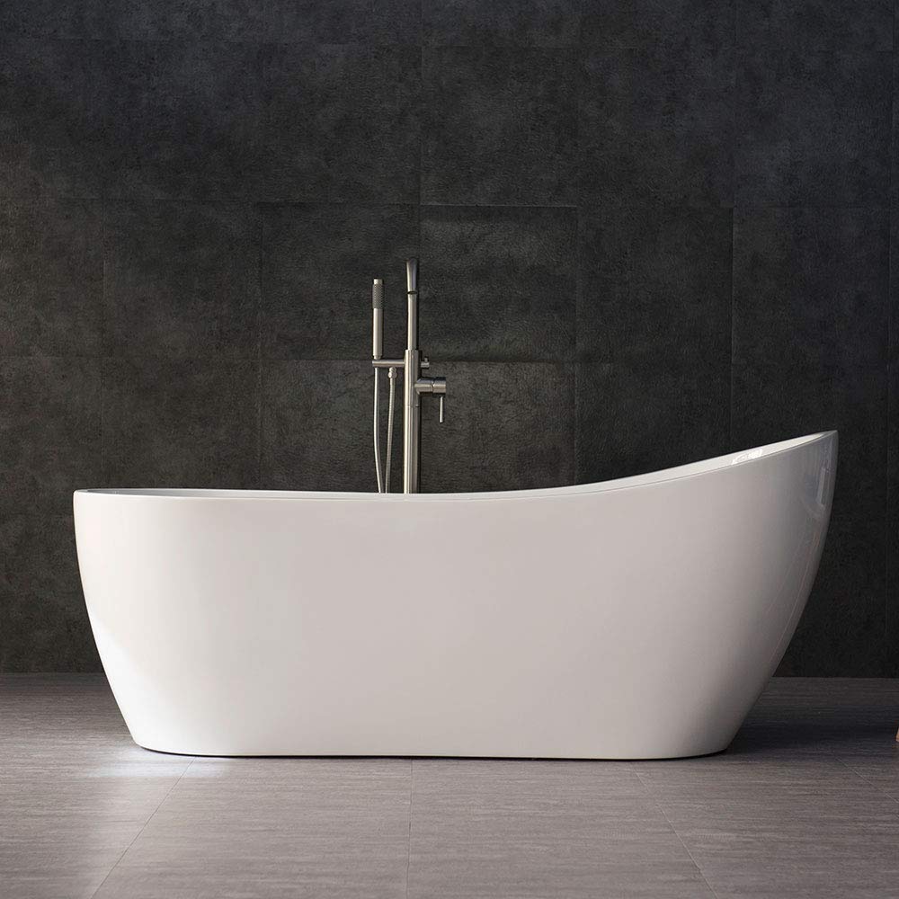 Woodbridge 67" Acrylic Freestanding Bathtub Contemporary Soaking Tub with Chrome Overflow and Drain, BTA1508-C,White