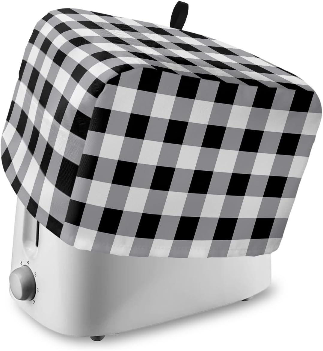 Vintage Farmhouse Toaster Cover 2 Slice, Black and White Checkered Design with Loop for Dust Protection