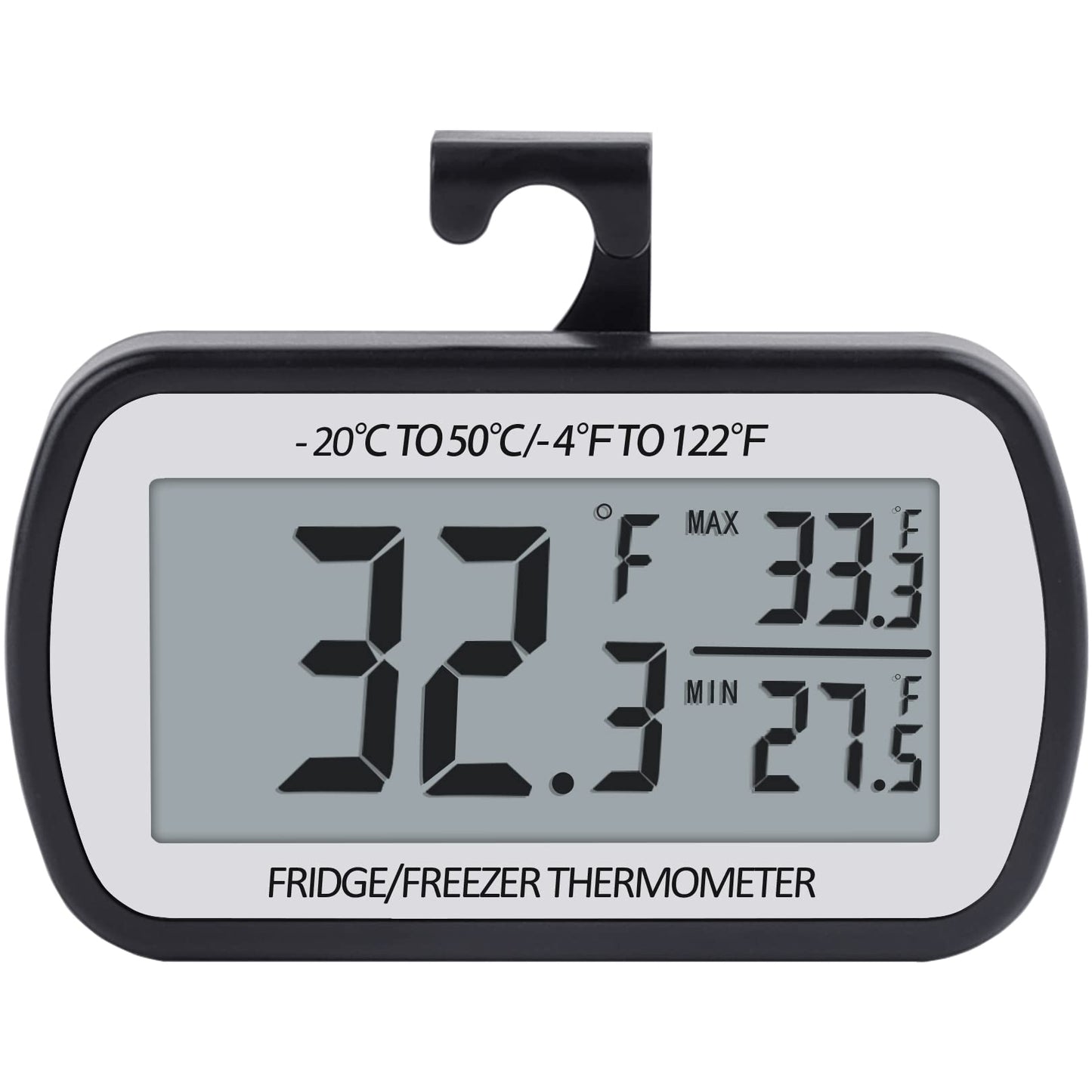 AEVETE Refrigerator Thermometer Digital Fridge Freezer Thermometer with Magnetic Back Large LCD, No Frills Easy to Read (Black-2 Pack)