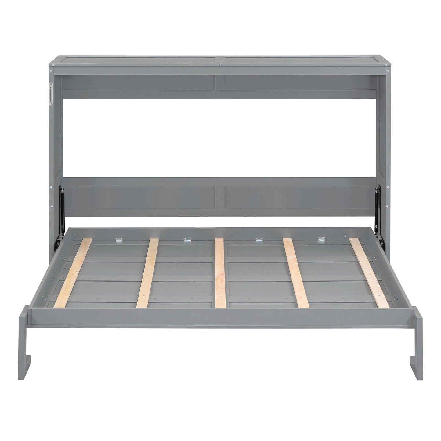 Merax Modern Farmhouse Solid Wood Murphy Cabinet Bed, Queen Foldable Wall Bed Frame, No Box Spring Needed/Space Saving, Gray