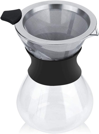 GOWENIC Pour Over Coffee Maker, Heat-resistant Borosilicate Glass Manual Dripper Brewer with Stainless Steel Filter