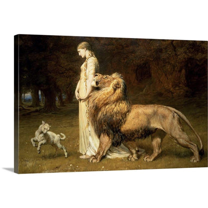 CANVAS ON DEMAND Una and the Lion, From Spenser's Faerie Queene, 1880 Canvas Wall Art Print by Briton (1840-1920) Riviere, Figurative, Home Decor, Lamb, Lion Artwork,60" x40in