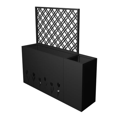 Pasirou 2-Piece Metal Planter Box with Trellis- 23.6in Depth Raised Garden Bed for Outdoor Indoor Use, Galvanized Steel Flower Planter with Drainage Holes