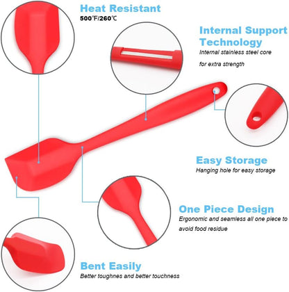 Silicone Spatula Set, 4-piece, Heat-Resistant Non-stick Rubber with Stainless Steel Core, Light Blue