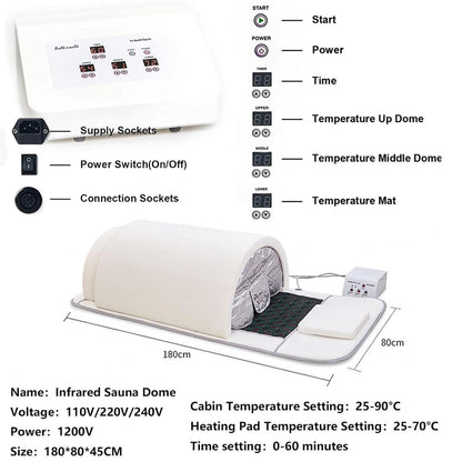 piudoiliy Infrared Sauna Dome, Near Zero EMF Function, 1200W, Portable Home Sauna with Therapeutic Jade Stones, Infrared Photon Light, Steam Tent (Black)