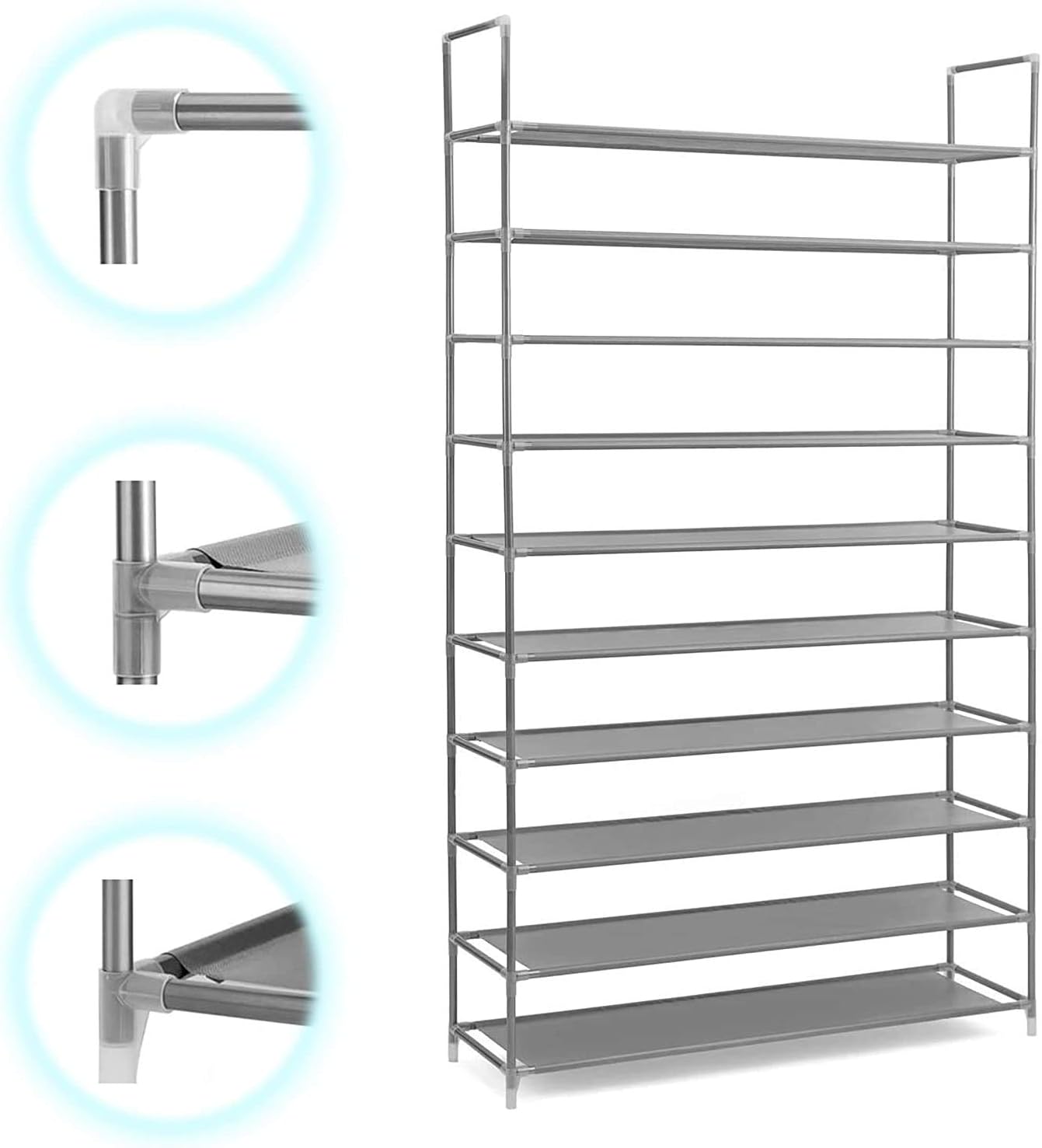 GREEF 10-Tier 50-Pair Closet, Classics Shoe Rack Organizer Sturdy Metal Storage Shelf for Bedroom, Entryway, Dorm Room