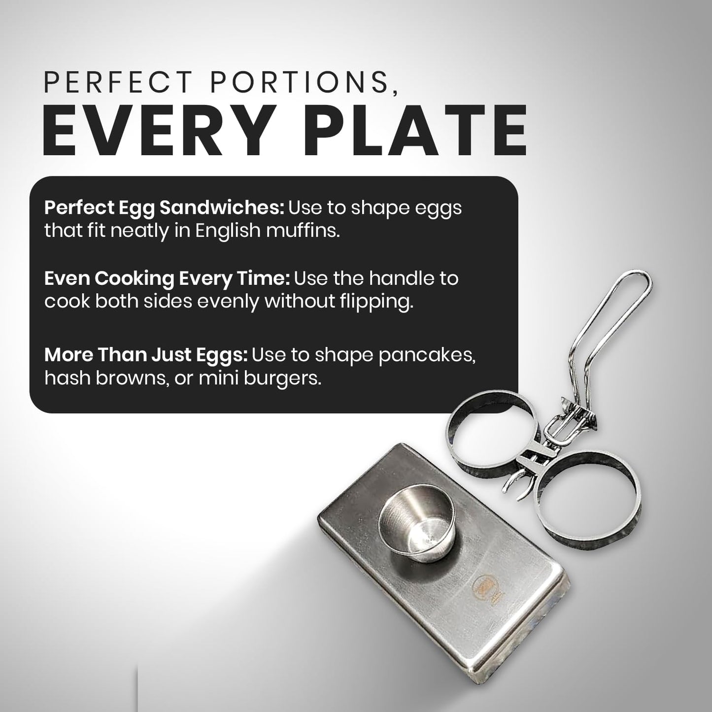 Rattleware Stainless Steel Egg Rings - Commercial-Grade, Even Cooking, Heat-Resistant Handle, Ideal for Frying Eggs - Durable & Trusted by Professional Chefs Worldwide (2 Ring Set)
