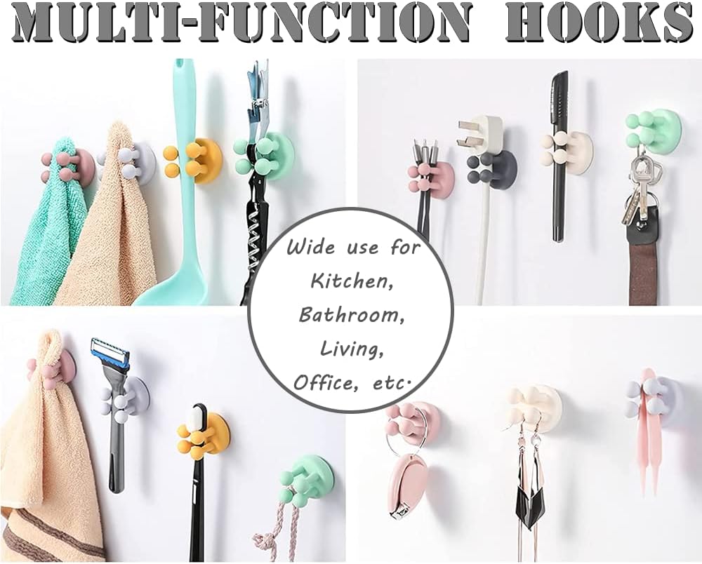 Silicone Toothbrush Holders - 6 Pcs Razor Hooks Adhesive Wall Mounted for Hanging Towel Key Plug Cable