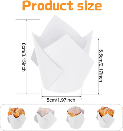 Jutom 200 Pack Tulip Cupcake Liners, Greaseproof Muffin Liners for Weddings and Parties, White