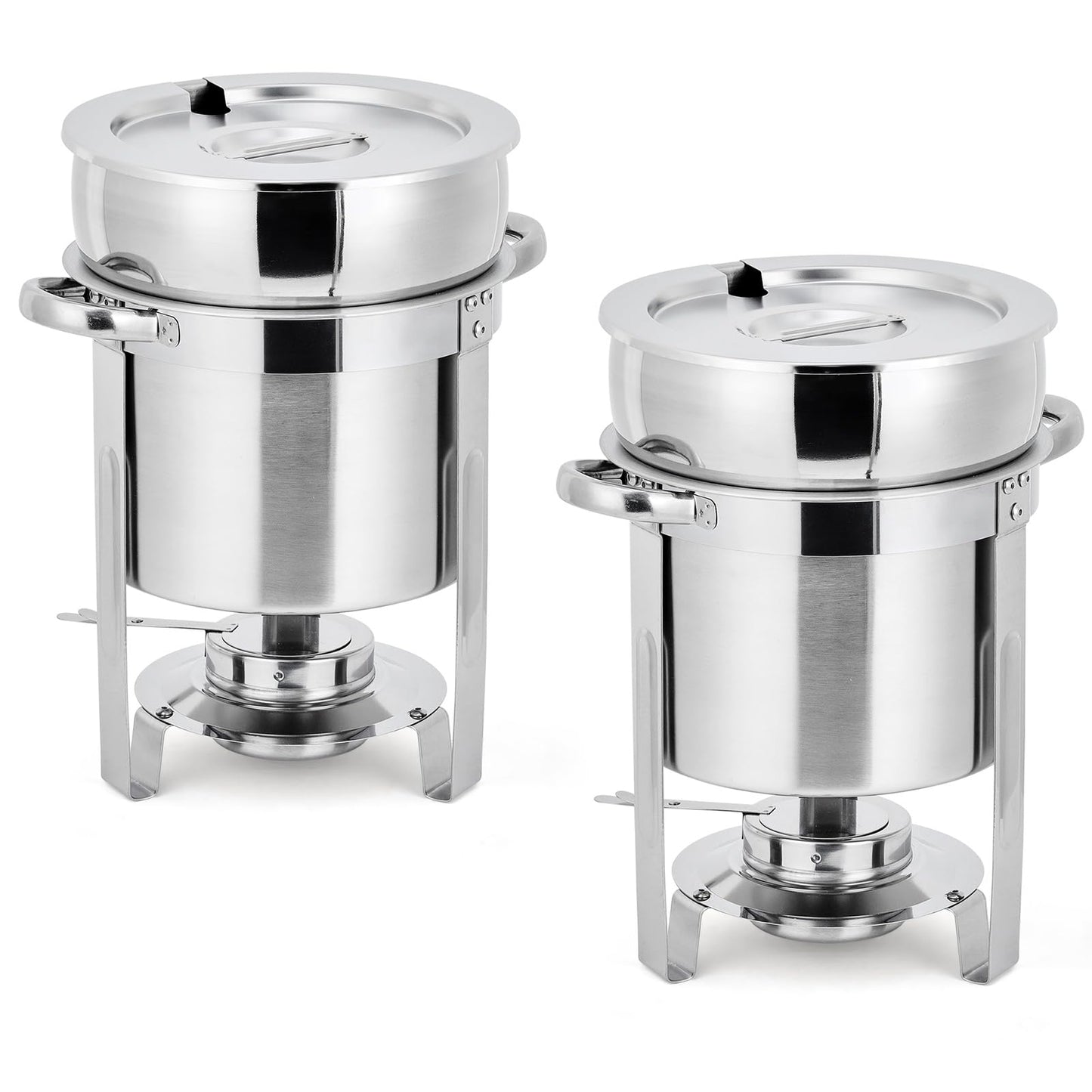 GarveeHome 11QT Soup Chafer Set of 2, Stainless Steel Round Soup Warmer with Pot, Notched Lids & Fuel Holders, Commercial Food Warmer for Buffets, Events and Party Service