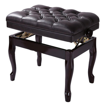 Leather Piano Bench Adjustable Deluxe Piano Bench Solid Wood Piano Stool with Pu Thickened Cushion Artist Concert Piano Bench,Height: 47~57 Cm/K Walnut Brown