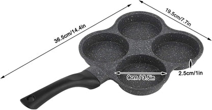 GLOGLOW Frying Pan, 14.4x7.7x1.0In Non-Stick Aluminum 4-Hole Pancake Omelet Maker, Practical Kitchen Utensil