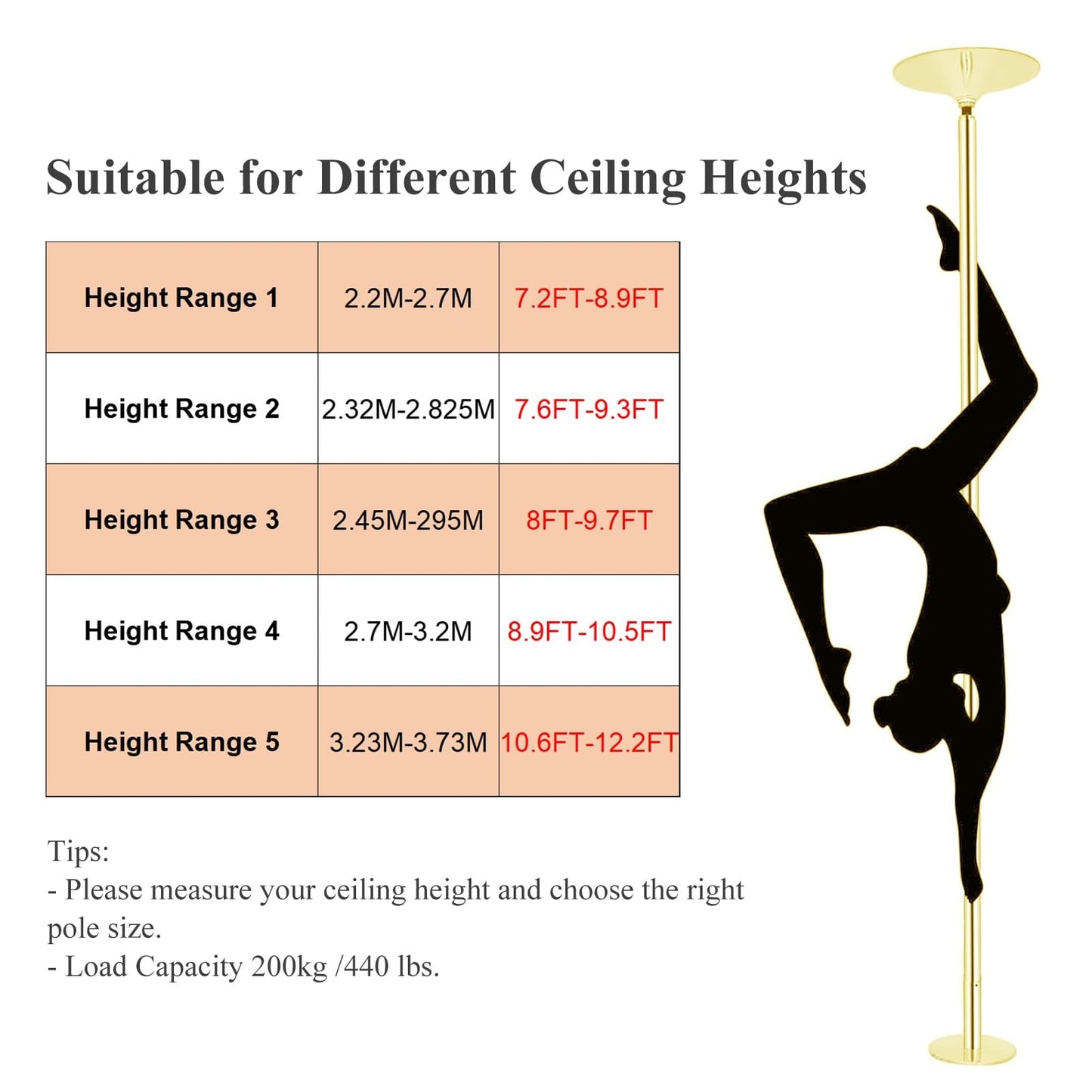 ERoomQ Portable Dance Pole - Professional Heavy-Duty Steel Stripper Pole for Home Use, Ideal for Workouts and Performance, Apartment-Friendly Design(2.32M 2.825M(7.6FT 9.3FT))