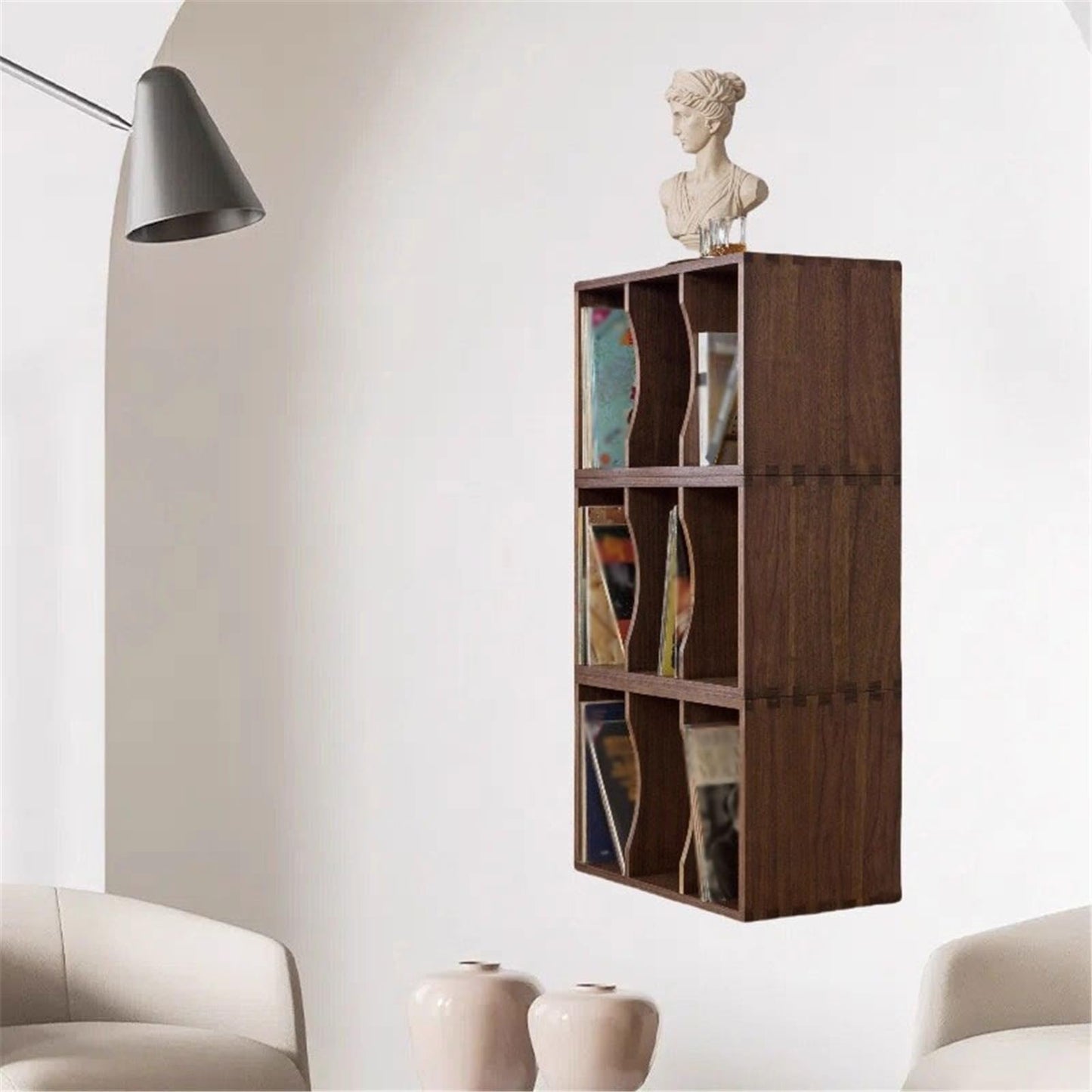 uP9sF2mD DVD Shelf Organizer Home Retro Wooden Vinyl Record Display Cabinet with Partition for LPs Books Magazines CD Storage Rack