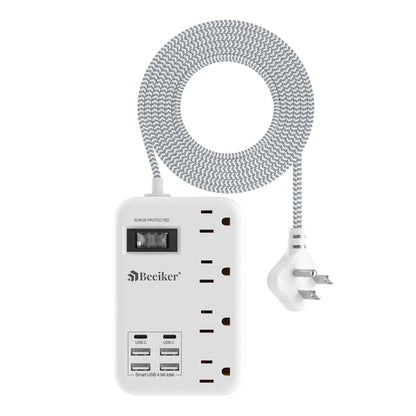 6 USB(2 USB C) Purple Travel Power Strip- 5Ft Lavender Extension Cord with 24W USB Charging Station and 4 Outlets, Purple Desk Accessories with Surge Protector for Cute Kawaii Office Dorm Room