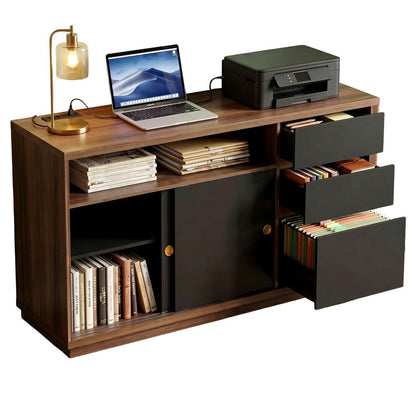 ModernMate 60" File Cabinet with 3 Drawer, Large Storage Sideboard, Filing Cabinet with Built-in Outlet and Adjustable Shelf for Living Room Study Home Office, 15.4" D x 60.2" W x 31.5" H