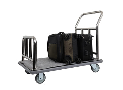 Wholesale Hotel Products Stainless Steel Utility Cart – 750lb Capacity – Dolly Cart w/ 5” Wheels & Grey Carpet, for Hotel, Resorts, Condos, Commercial Use (Value Valet Series)