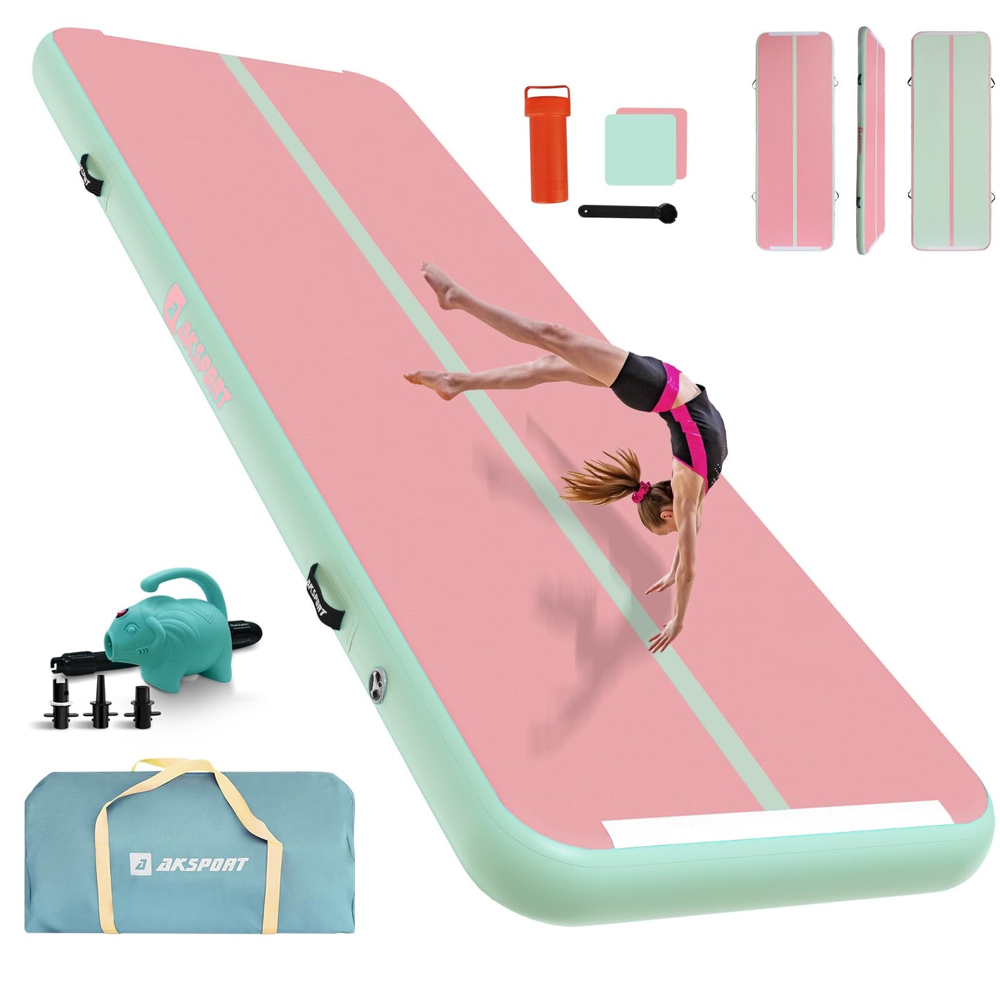 AKSPORT Inflatable Gymnatsics Mat Tumble Track 10ft 13ft 16ft 20ft 23ft Air Tumbling Mat with Air Pump for Home Use/Training/Cheerleading/Yoga