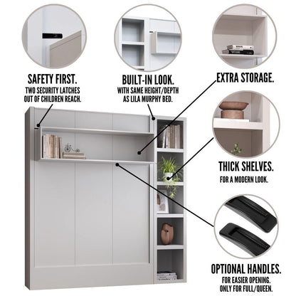 Oakland Living Easy-Lift Queen Murphy Wall Bed in Grey with Bookshelf